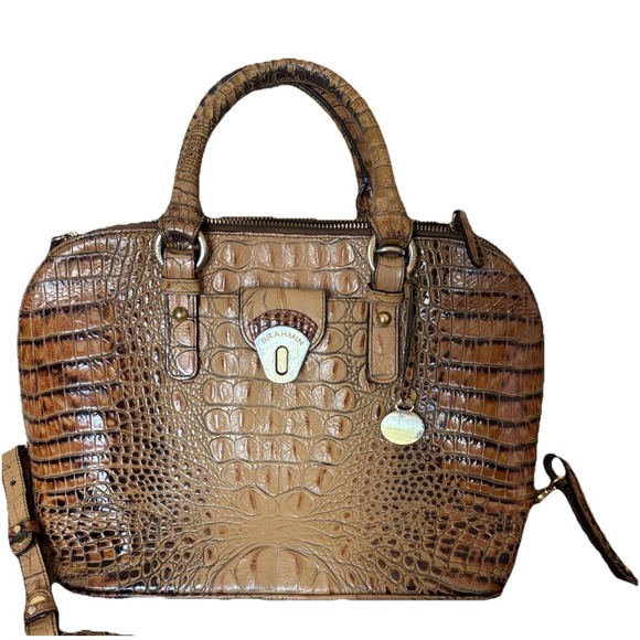 BRAHMIN Purse Brown Croc Embossed Leather Bag Tote Handbag Designer Crossbody - Picture 11 of 16